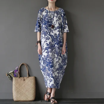 2023 Новый летний хлопчатобумажный Льняной винтажный женский осенний халат с цветочным рисунком, элегантные свободные платья MH259, выстиранные, MH259