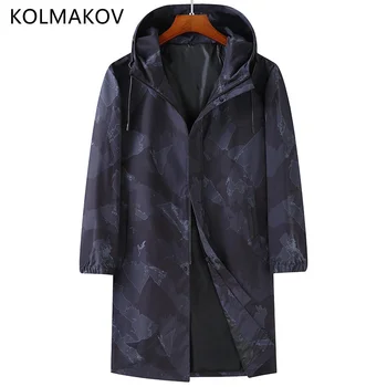 2024 Новая весенне-осенняя куртка, мужская ветровка с капюшоном, высококачественный Модный тренч, мужской длинный тренч, Большой размер XL-8XL