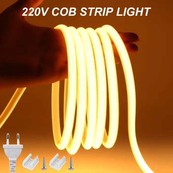 20M High Bright COB LED Strip Light 288leds/M EU Plug 220V CRI RA90 Outdoor Garden FOB Светодиодная Лента Для Освещения Спальни Кухни