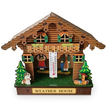 2X Weather House Лесной Погодный Домик с мужчиной и женщиной, Деревянное Шале, Барометр, термометр и гигрометр