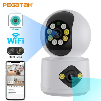 4-мегапиксельная WiFi-камера PEGATAH с двумя экранами, радионяня, PTZ-камера ночного видения, беспроводные камеры видеонаблюдения