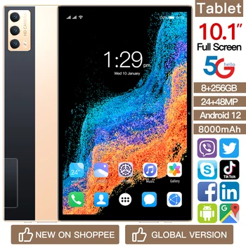 Android 12 8G + 256GB 5G Call Phone Глобальная Версия 10,1 Дюйма 2023 Новая Вкладка WiFi Планшетный ПК С Двумя SIM-картами Планшет для подарков