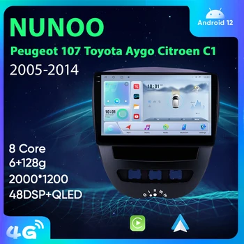 Android 12 Беспроводное автомобильное радио CarPlay для Peugeot 107 Toyota Aygo Citroen C1 2005-2014 Мультимедийный плеер, головное устройство, стерео 4G Navi