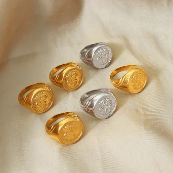 Ins Стиль Водонепроницаемые ювелирные изделия из нержавеющей стали 18-Каратное Золотое кольцо с геометрической текстурой Для женщин