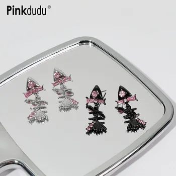 Pinkdudu Модные Черно-белые серьги в виде рыбьей кости, романтические серьги с геометрическим рисунком из розового страза для женщин PD1457