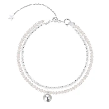 S925 Стерлинговое серебро, модный новый двухслойный браслет с жемчугом гипсофилы, женские ювелирные украшения для подарка на свадьбу
