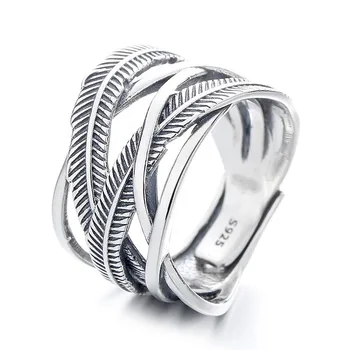 smvp Серебро 925 пробы, Модное Регулируемое Роскошное Креативное кольцо в стиле ретро, пересекающее линию перьев, для женщин, свадебные украшения
