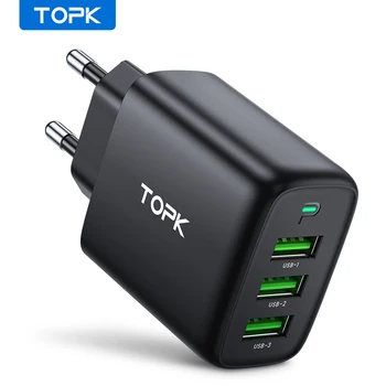 TOPK 3 порта USB зарядное устройство адаптер для мобильного телефона EU Plug Настенная зарядка для iPhone 14 13 12 Samsung Xiaomi Huawei Зарядное устройство для телефона
