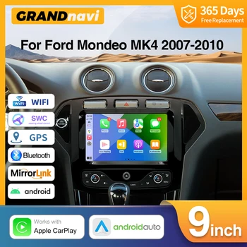 Автомагнитола Grandnavi Android 11 Стерео для Ford Mondeo MK4 2007-2010 Беспроводной Carplay Android Auto с 9-дюймовым сенсорным экраном GPS WIFI
