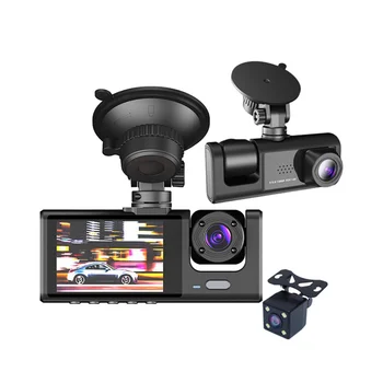 Автомобильный видеорегистратор с 3 объективами камеры, 3-канальный видеорегистратор HD 1080P Спереди и сзади, внутренняя видеорегистратор ночного видения