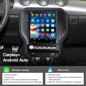 Автомобильный радиоприемник Tesla с экраном из углеродного волокна Android 12 PX6 GPS Навигация для Ford Mustang 2015-2019 Мультимедийный плеер Стерео Головное устройство