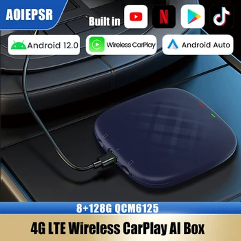 Беспроводная Приставка CarPlay Box Android Auto Ultra 8 + 128G QCM6125 4G LTE GPS Play Store Android 12 Tv Box с Netflix iptv YouTube Spotify