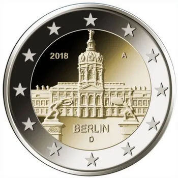 Германия 2018 Charlottenburg Palace 2 Евро Биметаллическая универсальная памятная монета UNC Заводской стандарт Случайный Оригинал