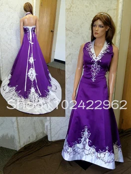 Готические фиолетовые свадебные платья с белыми вставками, V-образный вырез на бретелях, Расшитый бисером корсет на шнуровке, свадебное платье