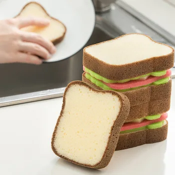 Губки для мытья посуды в форме креативного сэндвич-тоста, Моющиеся Скрубберы, Кухонные принадлежности, приспособления для уборки дома