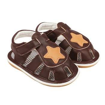 Детские летние модные сандалии с милым украшением в виде звезды, мягкая нескользящая подошва, первые ходунки для новорожденных, скрипучая обувь