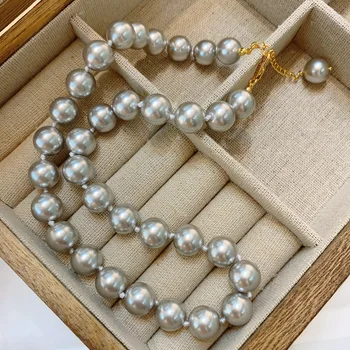 Жемчужное ожерелье Серое Круглое 2023 Модная Цепочка на шею, роскошный воротник, Цепочка для свитера
