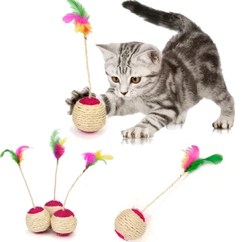 Игрушка для кошек, Сизалевый Когтеточка для кошек, Обучающая Интерактивная игрушка для котенка, принадлежности для домашних кошек, Забавная игрушка из перьев, аксессуары для кошек