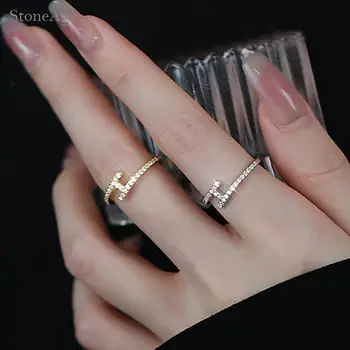 Изысканные кольца для женских пальцев в форме буквы H из циркония, Блестящие Регулируемые Изящные аксессуары для рук, модные украшения KDR004