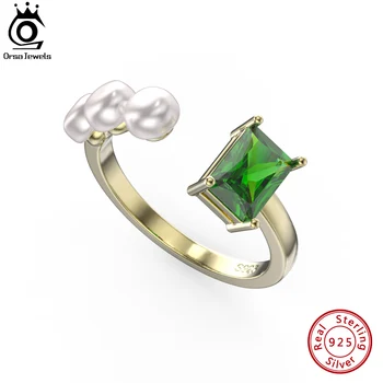 Кольца из натурального жемчуга ORSA JEWELS с зеленым цирконием 4A для женщин, кольцо на палец из стерлингового серебра 925 пробы, подарок на годовщину, ювелирные изделия GPR09