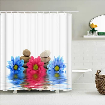 Красивое растение, цветы, Дзен камень вода напечатанная ткань занавески для душа ванная комната занавес водонепроницаемый изделия декор с 12 крючками