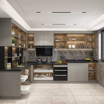 Красивый дизайн Водонепроницаемый Глянцевый Кухонный шкаф Кухня из алюминия на заказ