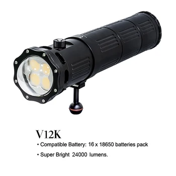 Лампа SUPE V12K для видеосъемки мощностью 24000 люмен, 100-метровая водонепроницаемая камера для дайвинга и подводной съемки с двойным переключателем вращения