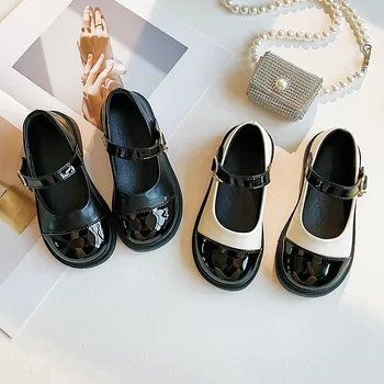 Маленькая обувь для девочек 2023, весна и осень, новые детские черные туфли принцессы, детские тонкие туфли для девочек в британском стиле
