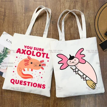 Милый аксолотль любит мультяшную ящерицу Каваи, сумка для покупок, сумка для переработки, многоразовая сумка-тоут, складная сумка для покупок.
