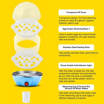 Мини-бойлер для яиц, многофункциональная 2-слойная машина для завтрака, автоматическое отключение питания, штепсельная вилка с мерным стаканчиком, кухонные принадлежности для приготовления пищи