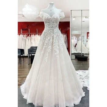 Модное Свадебное платье Принцессы с открытыми плечами, Изысканные Кружевные аппликации, Свадебное платье с открытой спиной, Свадебное платье из тюля 