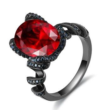 Модные Роскошные Хип-хоп Большие красные кольца с кубическим цирконием для женщин, панк-кольцо цвета черного золота, модные ювелирные изделия, прямая поставка DD025