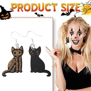 Модные украшения Деревянные висячие серьги с черными кошками на Хэллоуин для сережек с кошками Скелет для сережек с кошками Кулон Подарок для W