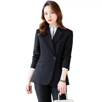 Модный Женский Однотонный Черный Блейзер, куртка, повседневное пальто с длинным рукавом, Офисные Вечерние Женские Блейзеры на одной пуговице, Карманы для рабочего костюма