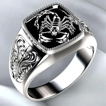 Мужское кольцо со Скорпионом из сплава с гравировкой, Широкое кольцо на палец, модный Y2K Властный мужской посеребренный подарок для вечеринки в клубе на день рождения