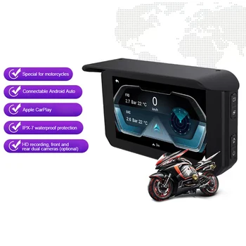 Навигатор для мотоцикла с 5-дюймовым сенсорным экраном IPX7, водонепроницаемый дисплей давления в шинах, беспроводной Apple CarPlay, беспроводной Android Auto