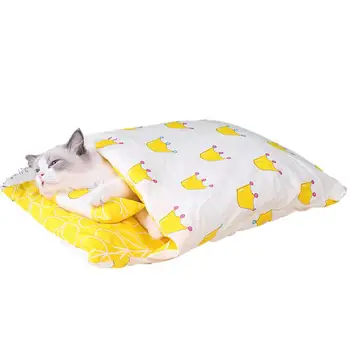 Наполнитель для кошек, Спальный мешок для кошек, Закрытое Съемное и моющееся одеяло для кошек, Зимняя теплая подстилка для домашних животных, Кошачья кровать