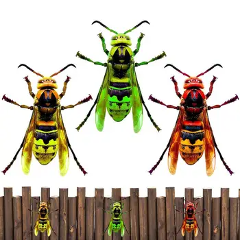 Настенные украшения Wasp Металлическая цветная скульптура Wasp 3D на открытом воздухе 3шт Цветная скульптура Wasp 3D на открытом воздухе для крыльца тротуара сада
