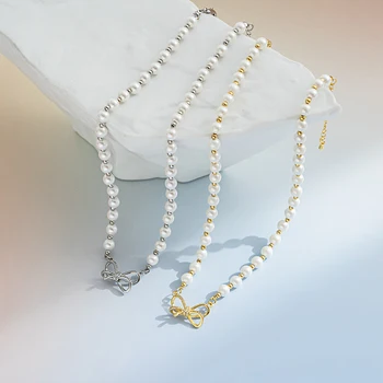 Новое ожерелье с жемчужной подвеской в виде банта Женственный Легкий Роскошный дизайн Ниши Усовершенствованная цепочка для ключиц