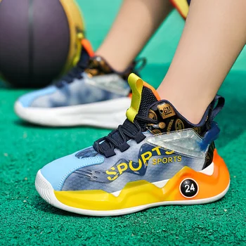 Новые баскетбольные кроссовки для мальчиков, детские кроссовки, нескользящая детская спортивная обувь на толстой подошве