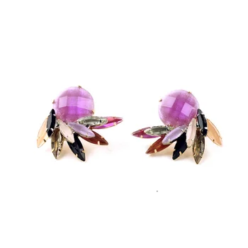 Новые бутик-серьги-гвоздики для женщин, милые романтические украшения с фиолетовыми камнями, ювелирные изделия золотого цвета в шкафу