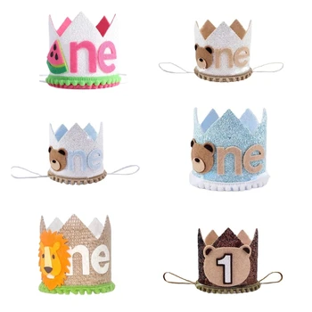 Обновленная детская корона принцессы Детская шляпа на первый день рождения с рисунком медведя/Льва Детские украшения для вечеринки по случаю дня рождения для мальчиков и девочек X90C