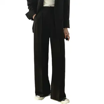 Однотонные брюки, женские брюки, шикарный офисный наряд, женские однобортные брюки с высокой талией, карманы для повседневной рабочей одежды