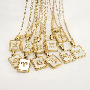 Ожерелье с Зодиаком в виде ракушки Bxzyrt для женщин, Квадратная подвеска с 12 Созвездиями, ювелирные изделия из нержавеющей стали, предотвращающие потускнение, Рождественские подарки