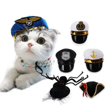 Паук Пират Моряк Полицейская шляпа Праздничный костюм Аксессуары для кошек Домашняя Кошка Собачья шапочка Забавная шляпа для фотосъемки на Хэллоуин Косплей