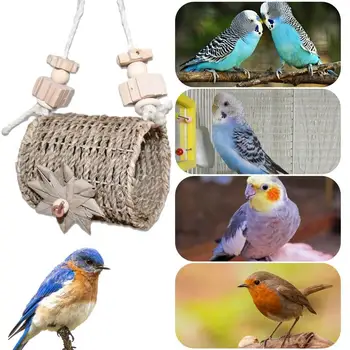 Плетеное птичье гнездо, игрушка для разведения гнезд из ротанга, которую легко повесить, Дышащие Милые гнезда для птиц-попугаев, аксессуары для домашней клетки