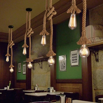 Подвесной светильник на веревке с двойной головкой для лампы E27 в витом стиле для спальни, ресторана, кафе-бара, внутреннего оформления в стиле кантри