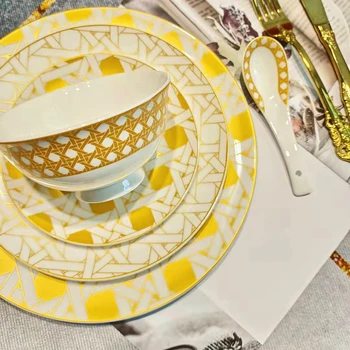 Посуда в скандинавском стиле, Керамическая тарелка, ручная роспись, Креативный набор обеденных тарелок, подставки для свадебной пасты, тарелка с чашей