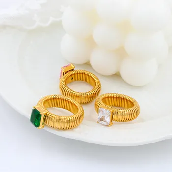 Простое кольцо из эластичной нити из нержавеющей стали в стиле ретро Для женщин Дизайн Змеиной кости Красочные украшения из хрусталя Подарок на Помолвку