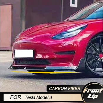 Разветвители Для Губ Переднего Бампера Автомобиля Для Tesla Model 3 Седан 4-Дверный 2016-2020 Передний Бампер Для Губ Защита Подбородка Фартук Из Углеродного Волокна